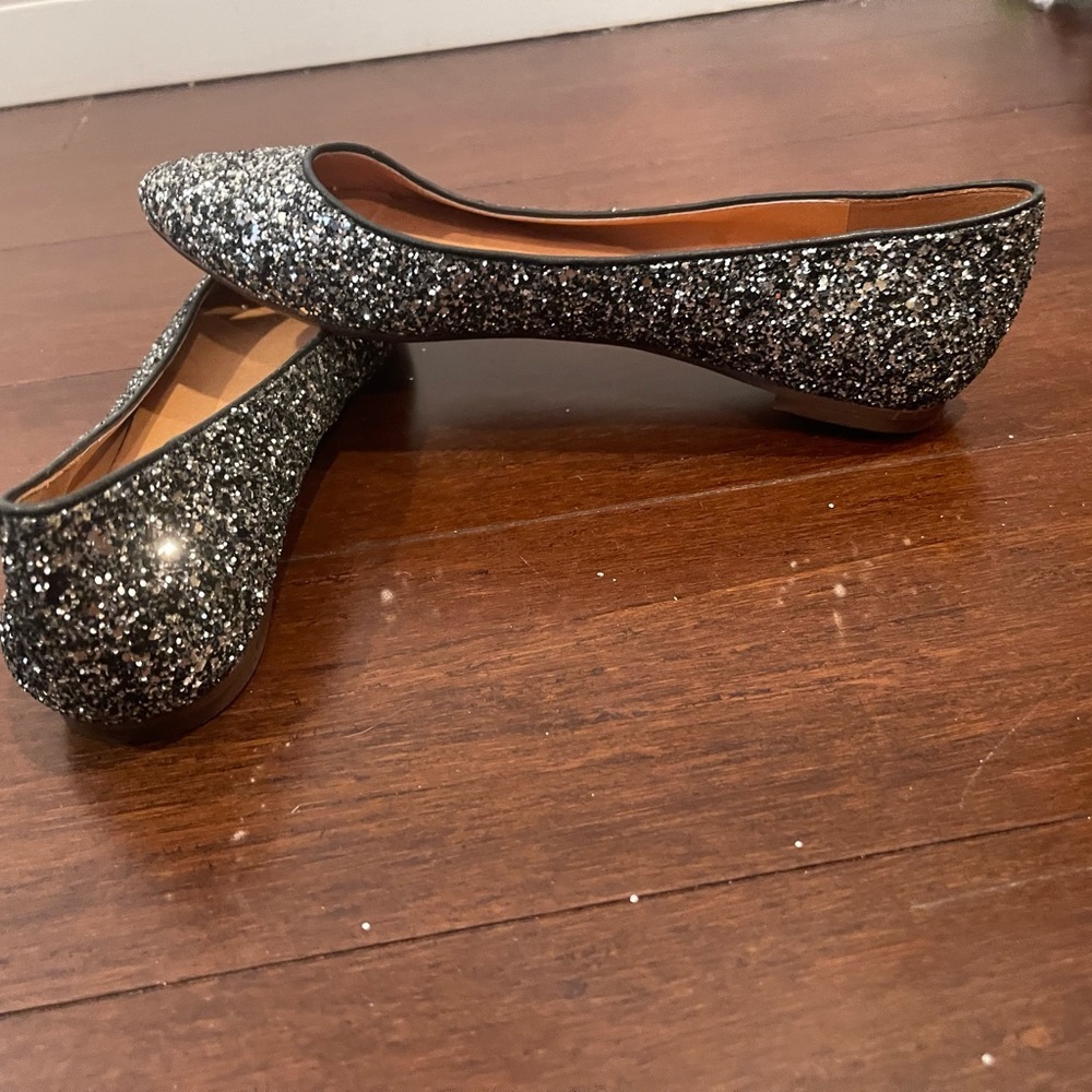 nadewell Sparkling Glitter 7 pointy toe ballerina flats 7 hematite true black